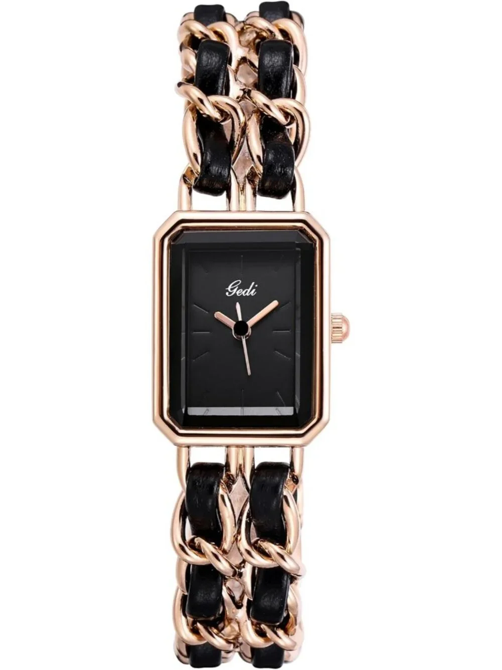 Women's Rose Gold Square Adjustable Chain Braid Band Quartz Retro Wrist Watch